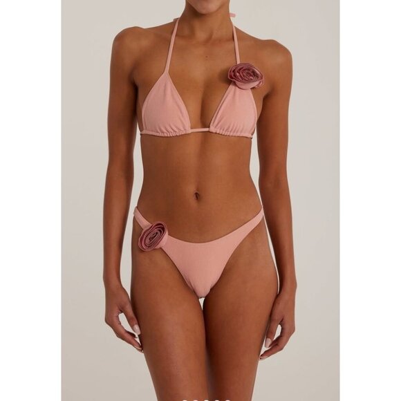 SAME LOS ANGELES BIKINY WOMENS Triangle Top Rossete SZ M Faux Suede Pink - Picture 2 of 7